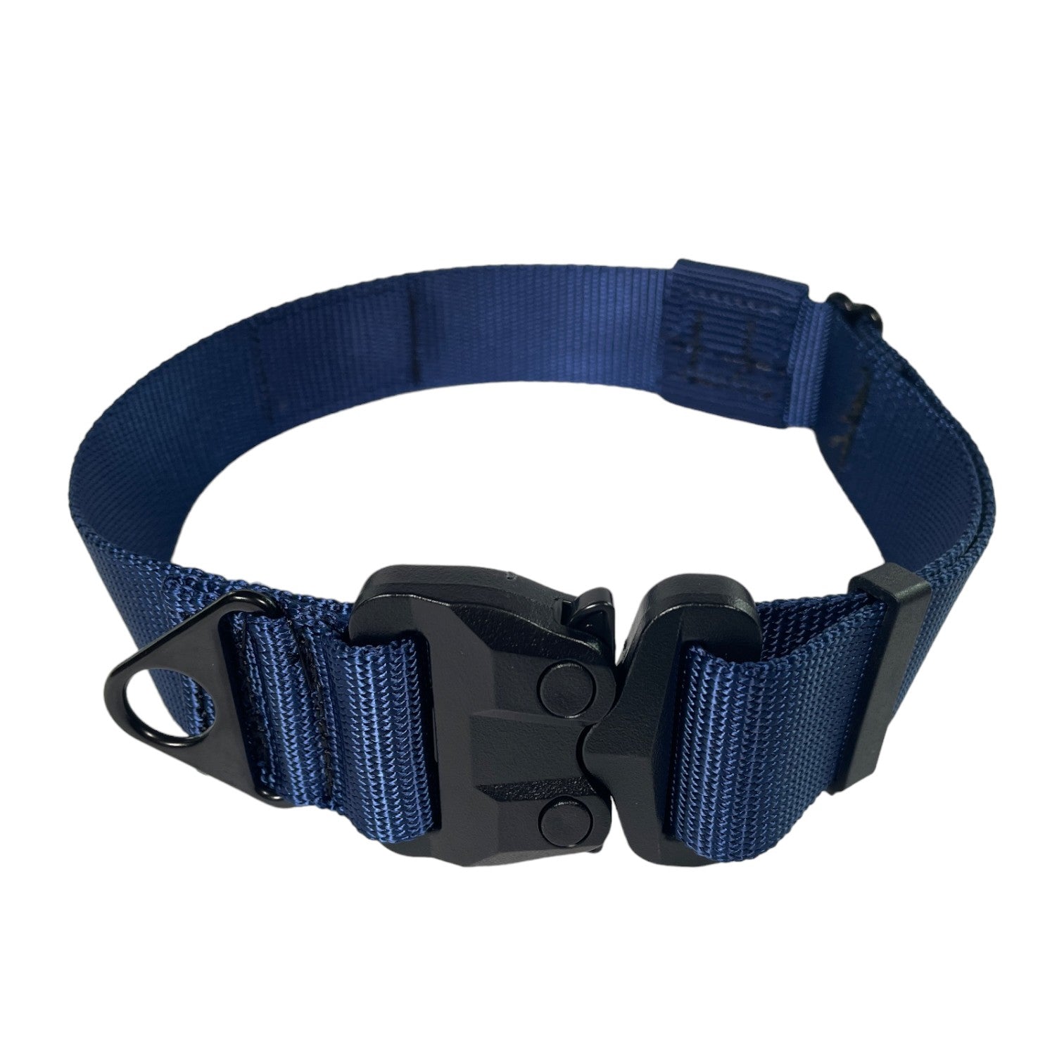 Heavy duty navy blue dog collar for large dogs with strong hardware